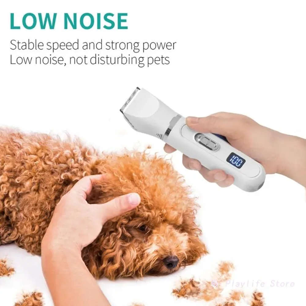 Professional 4 in 1 Pet Grooming Kit with LED Display for Dogs Cats - White