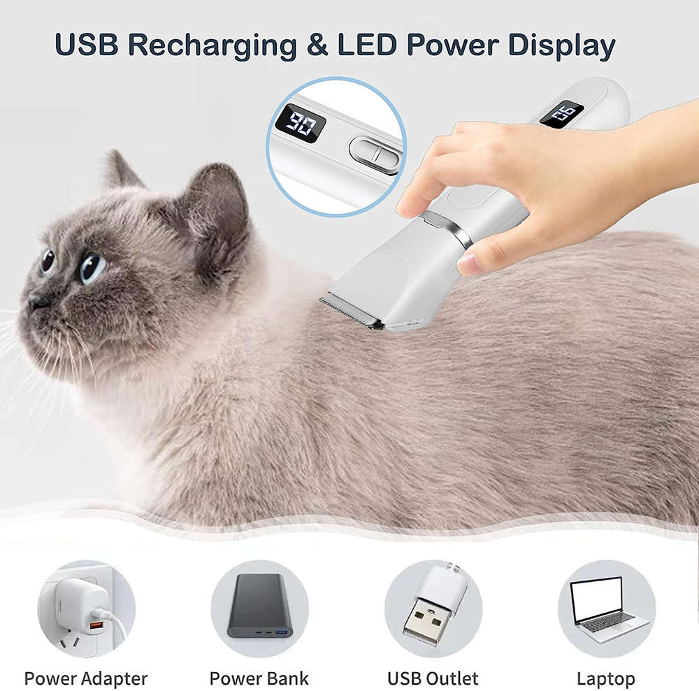 Professional 4 in 1 Pet Grooming Kit with LED Display for Dogs Cats - White