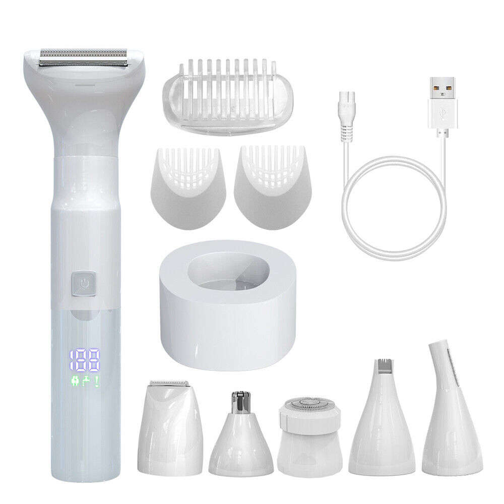 Portable 6-in-1 Painless Women Electric Body Epilator Kit With LCD Display
