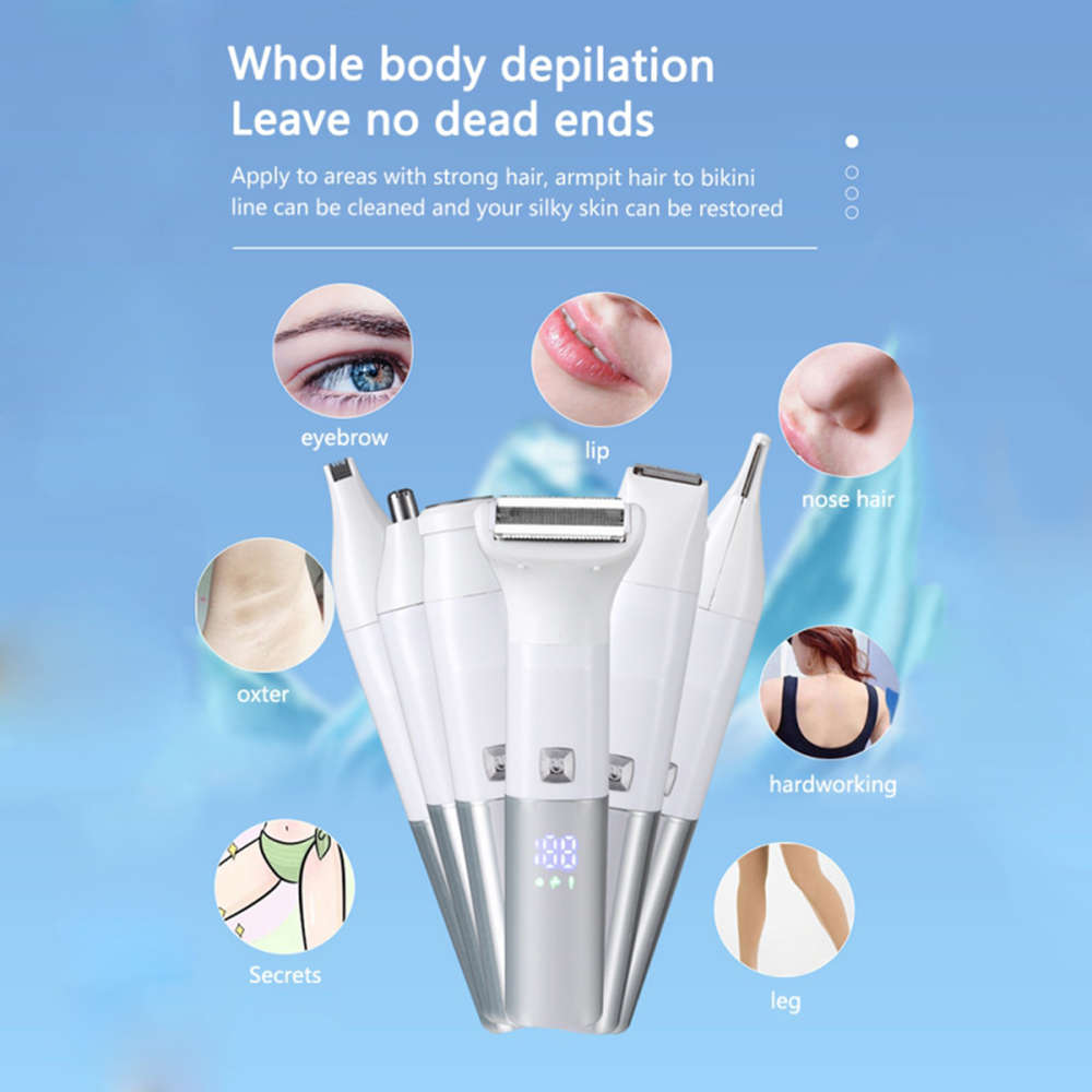 Portable 6-in-1 Painless Women Electric Body Epilator Kit With LCD Display
