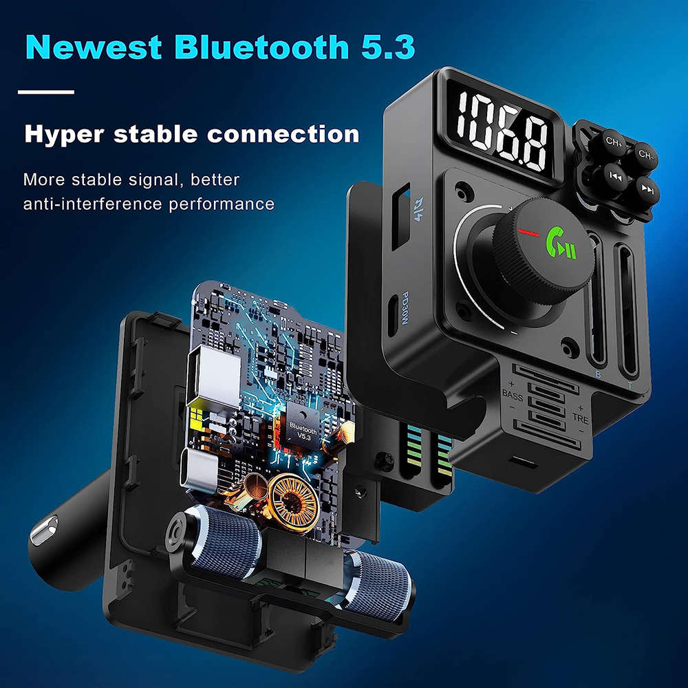 Wireless In-Car Bluetooth 5.3 FM Transmitter Radio Adapter