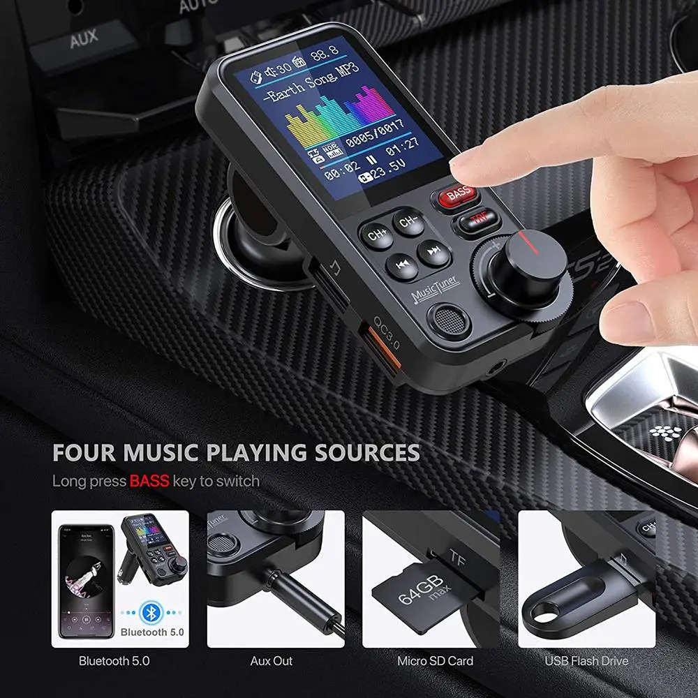 Car Bluetooth 5.0 FM Transmitter MP3 Music Player Hands-free Call Auto Kit