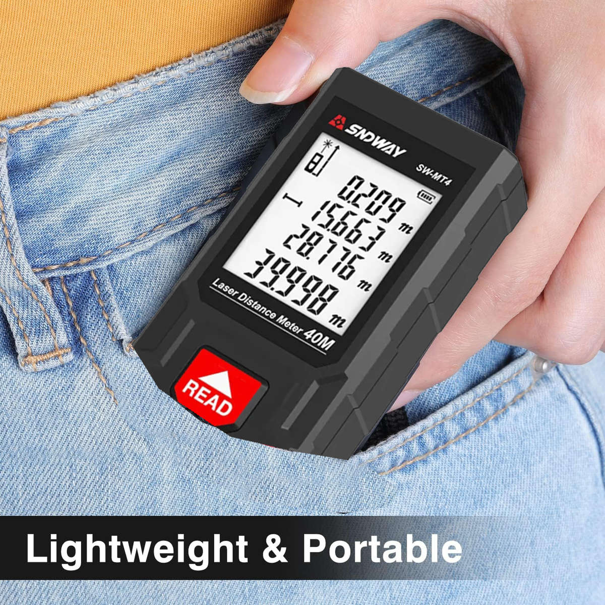 40M Handheld Digital Laser Distance Meter with Backlit LCD Display