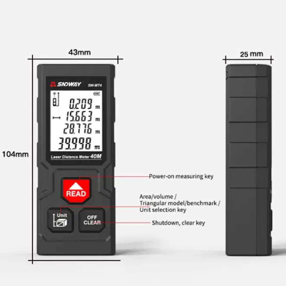 40M Handheld Digital Laser Distance Meter with Backlit LCD Display