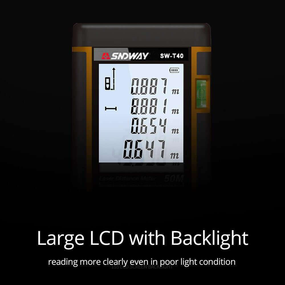 40M Digital Laser Distance Measuring Meter with Bubble Level & Backlit LCD