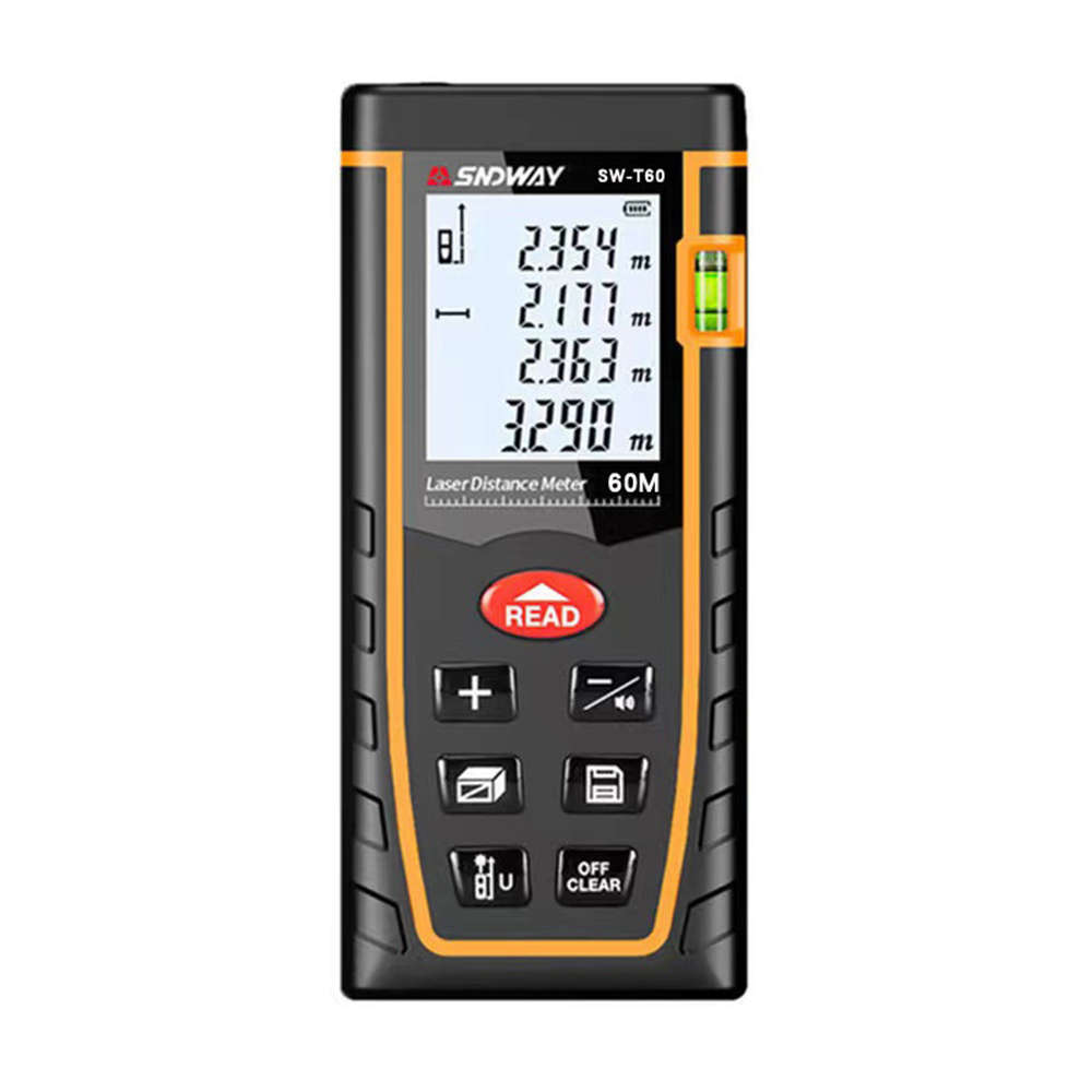 60M Digital Laser Distance Measuring Meter with Bubble Level & Backlit LCD