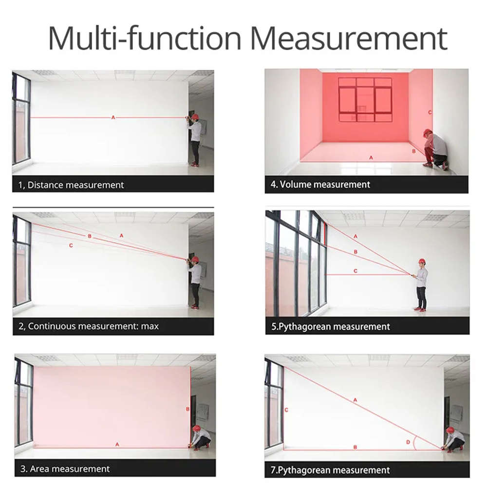 60M Digital Laser Distance Measuring Meter with Bubble Level & Backlit LCD
