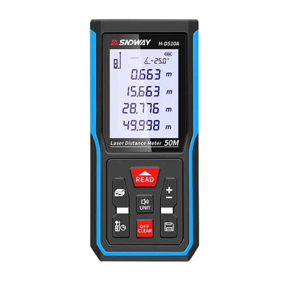 50M Handheld Digital Laser Distance Meter with Large Backlit LCD Display