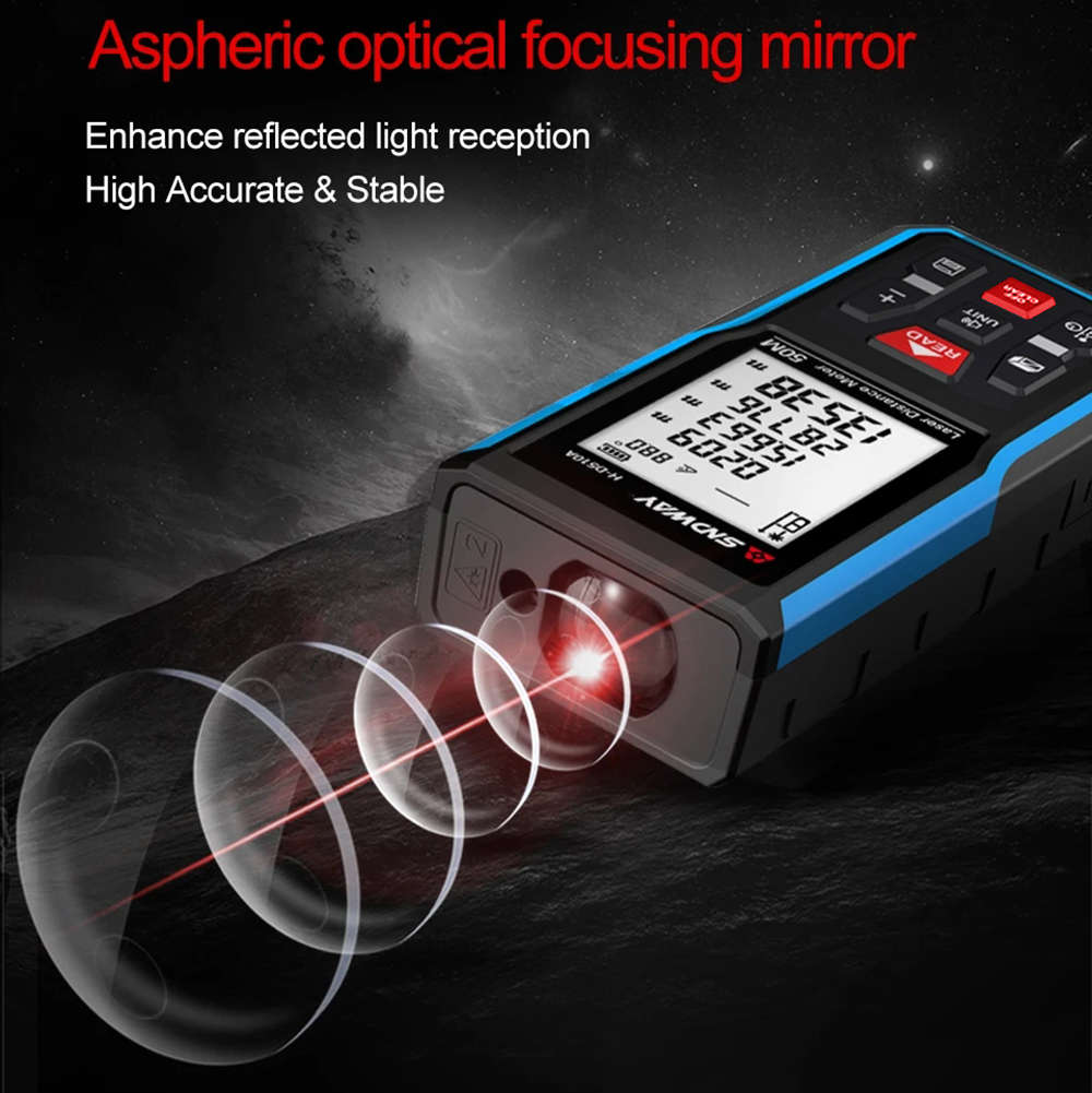 50M Handheld Digital Laser Distance Meter with Large Backlit LCD Display