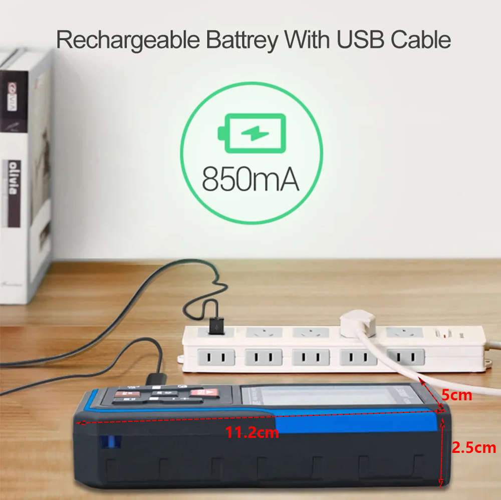 50M Handheld Digital Laser Distance Meter with Large Backlit LCD Display
