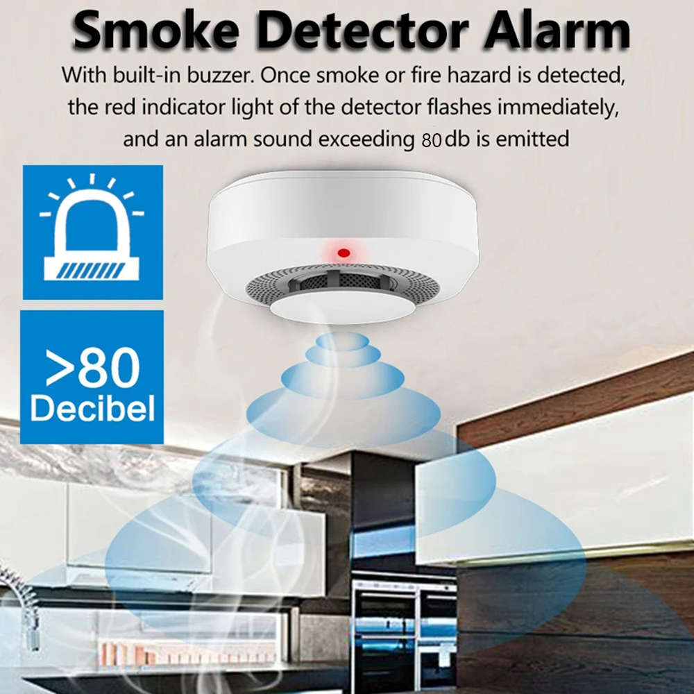 Portable 433MHz Wireless Fire Smoke Detector For Home Kitchen Security