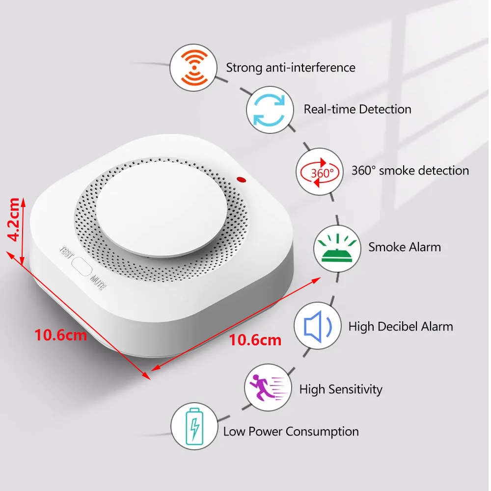 Portable 433MHz Wireless Fire Smoke Detector For Home Kitchen Security