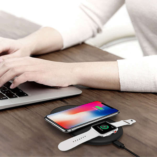 2 in 1 QI Wireless Fast Charging Pad Stand-Black