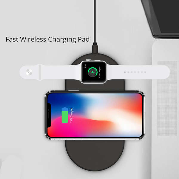 2 in 1 QI Wireless Fast Charging Pad Stand-Black