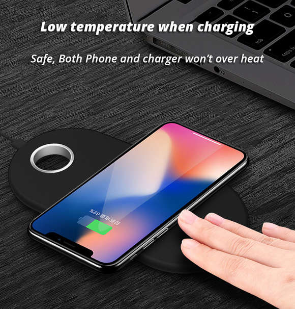 2 in 1 QI Wireless Fast Charging Pad Stand-Black
