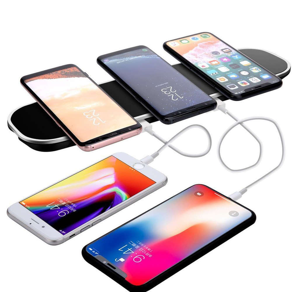 3 in 1 Qi Fast Wireless Charger Pad With 2 USB Ports-Black