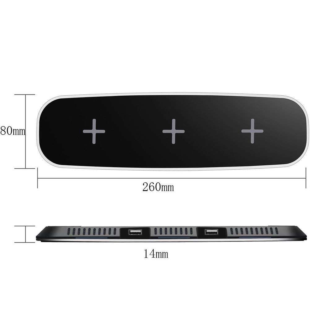 3 in 1 Qi Fast Wireless Charger Pad With 2 USB Ports-Black