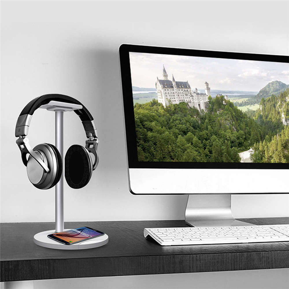 Wireless Charging Dock With Headphone Stand-White