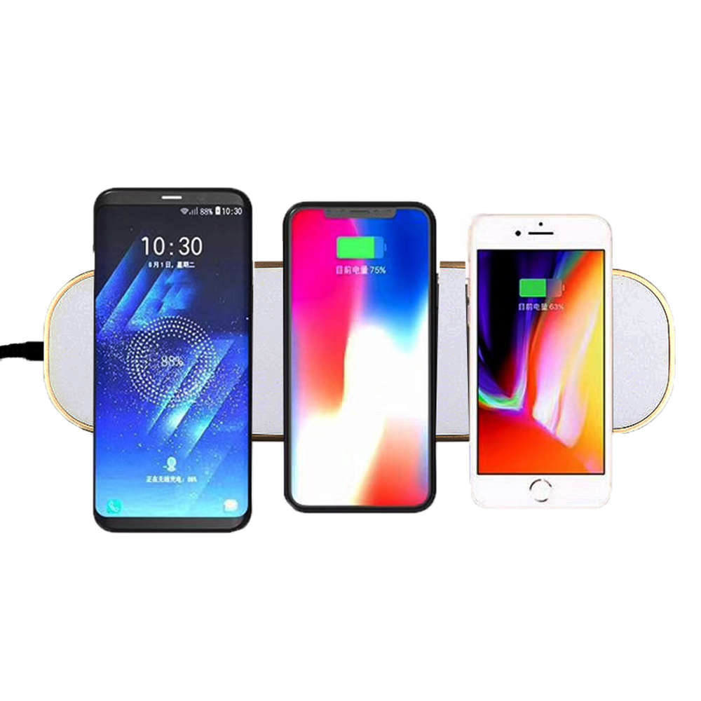 3 in 1 Qi Fast Wireless Charger Pad With 2 USB Ports-White