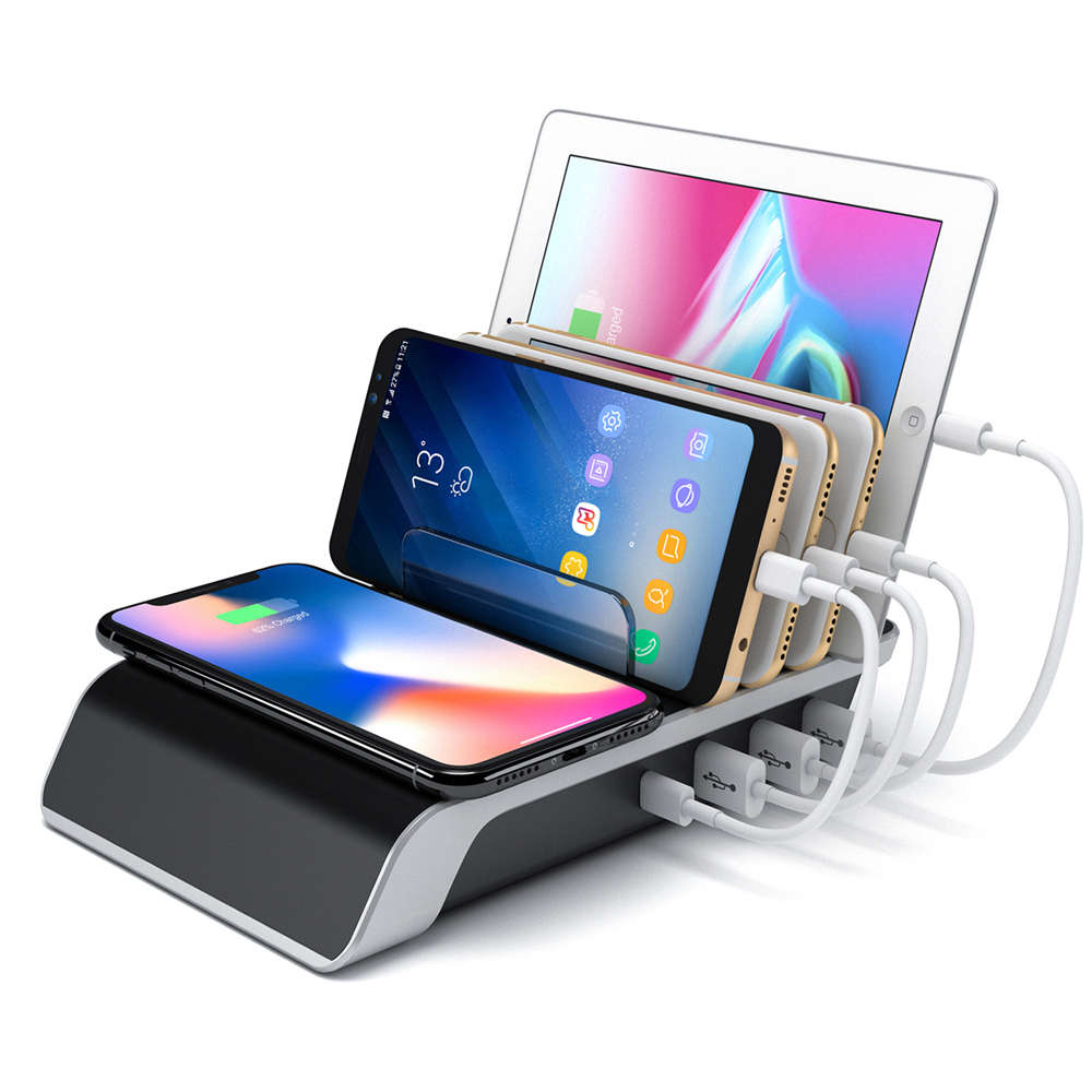 Smart Multiple 4 Ports Charging Station with Qi Wireless Charger