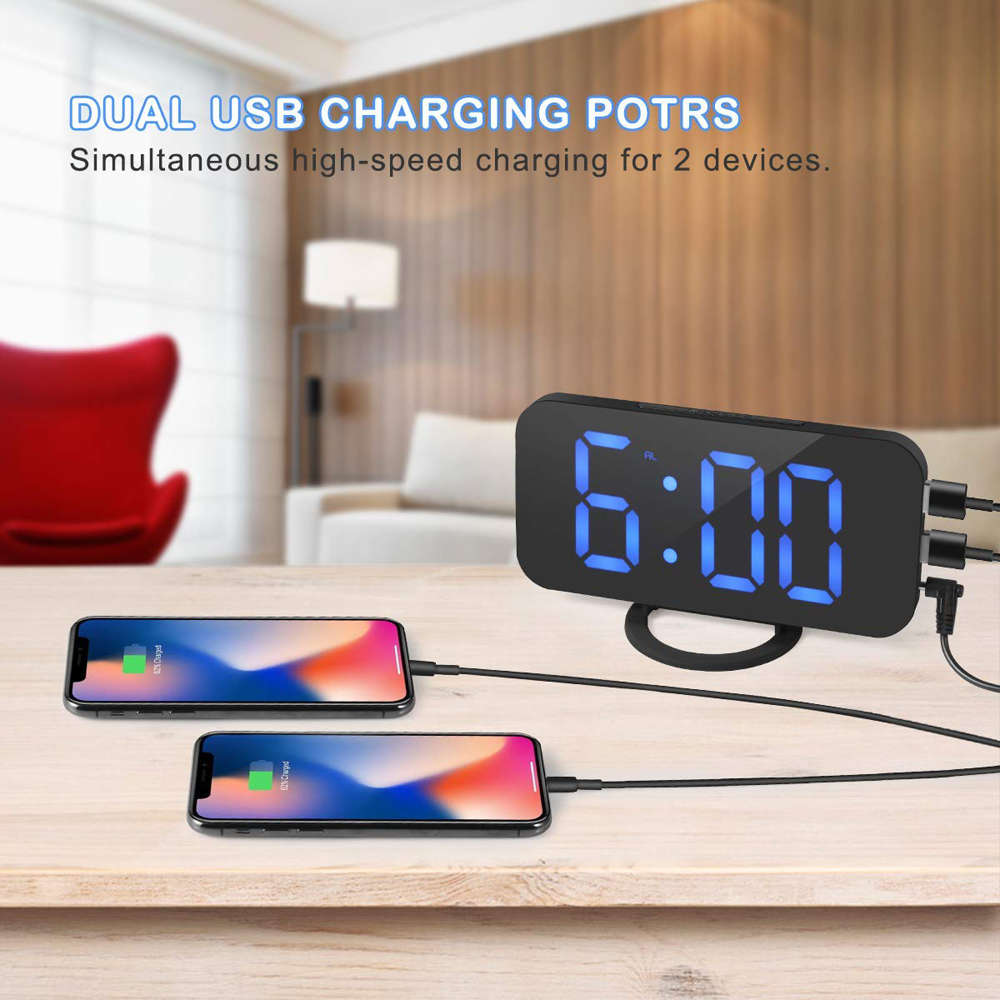 Large LED Display Digital Alarm Clock with Dual USB