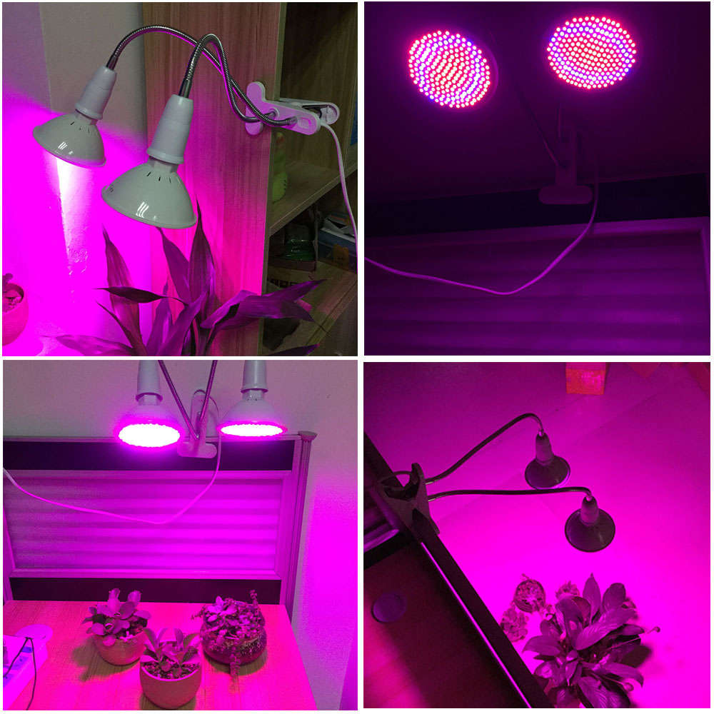 Dual Head 200 Led Plant Flower Grow Light Set with Desk Clip Holder
