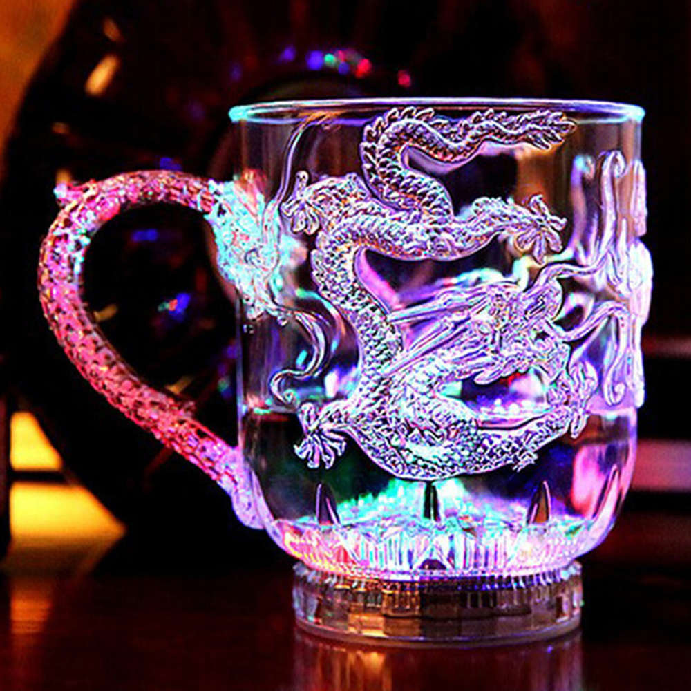 Dragon Carved Beer Mugs Color Changing Water Sensing LED Beer Cup