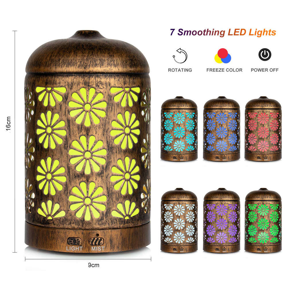 200ml Ultrasonic Metal Essential Oil Diffuser with 7 Color Changing Lights