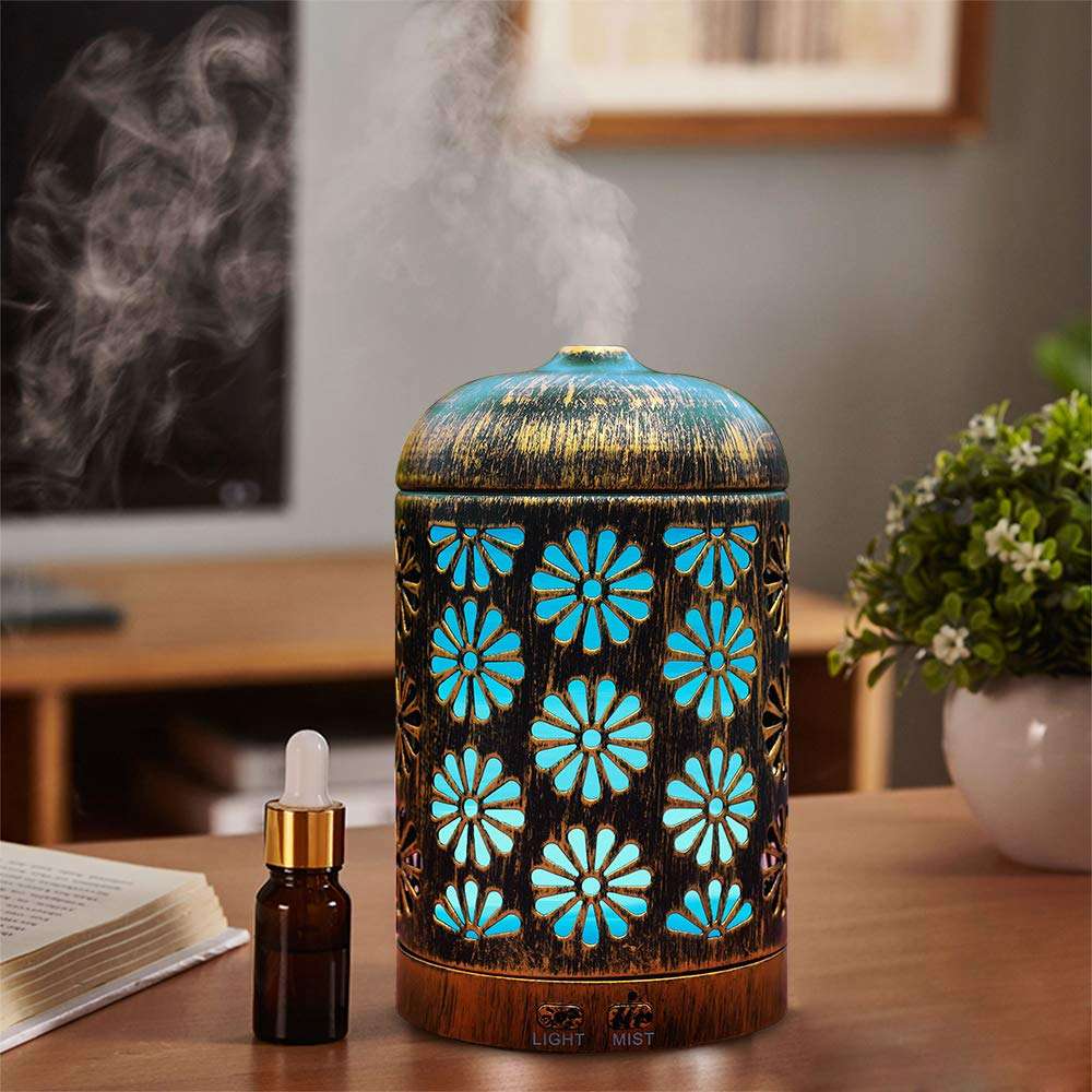 200ml Ultrasonic Metal Essential Oil Diffuser with 7 Color Changing Lights