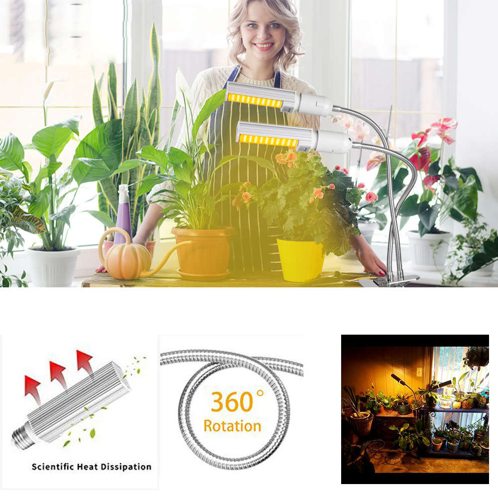 Dual Head 45W Led Sunlike Full Spectrum Plant Grow Light with Auto Timer