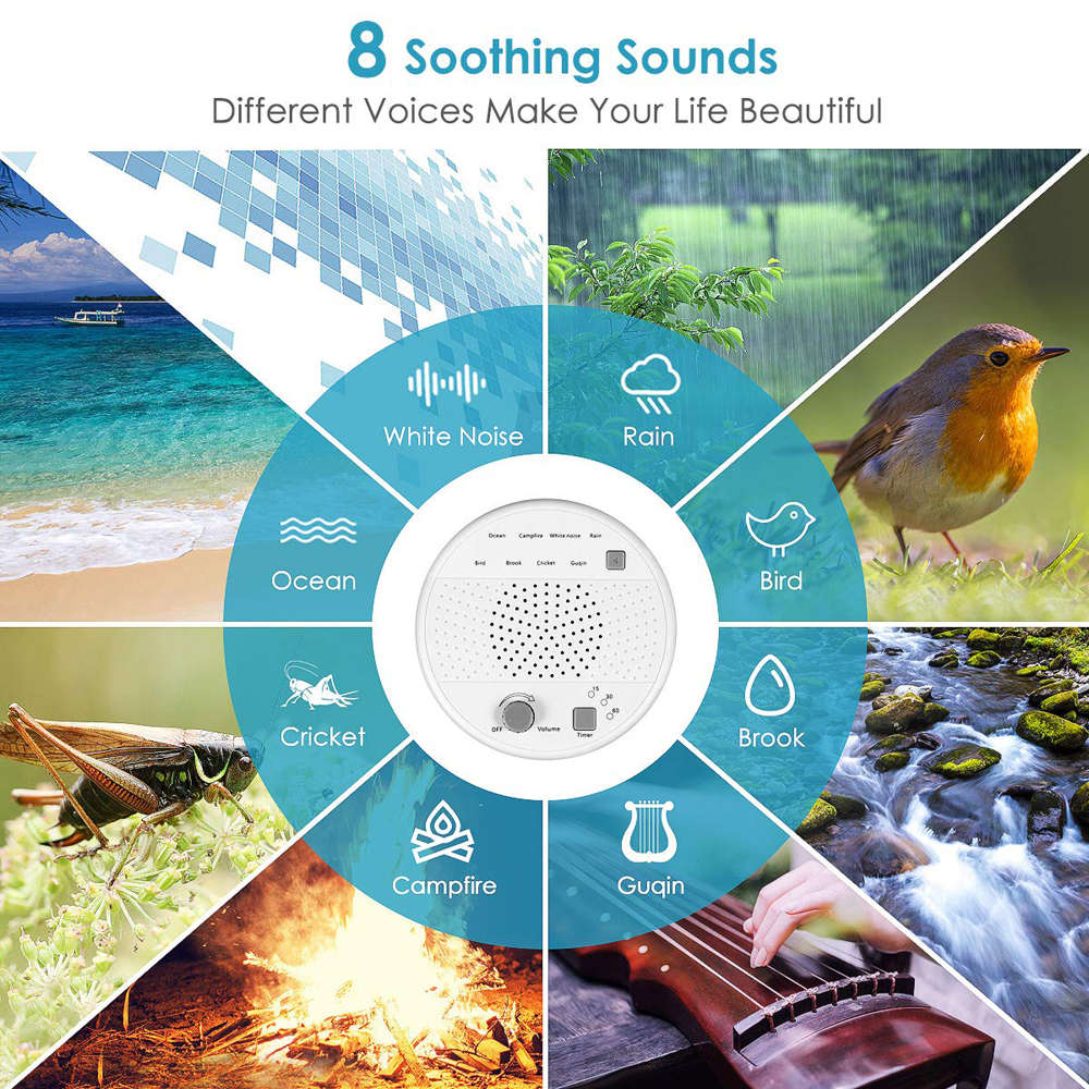 8 Soothing Sounds Therapy USB Voice Record Sleep White Noise Machine
