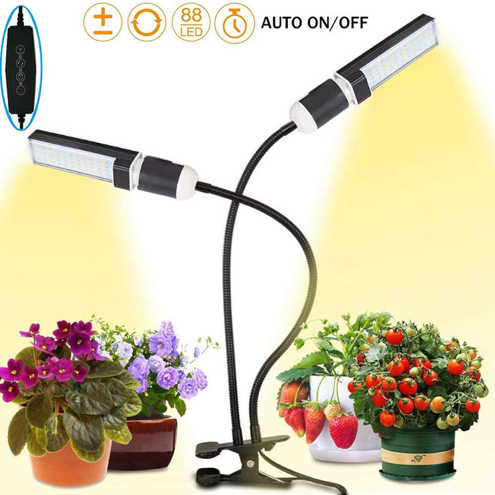 Black Dual Head Led Sunlike Full Spectrum Plant Grow Light with Auto Timer