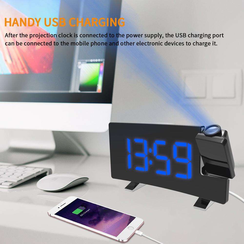Digital Projector LED Display USB FM Radio Alarm Clock-Blue Light