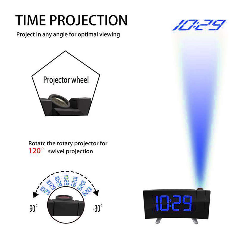 Digital Projector LED Display USB FM Radio Alarm Clock-Blue Light