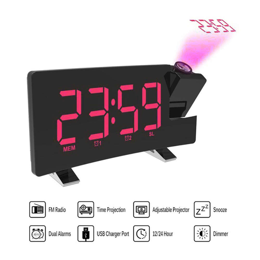 Digital Projector LED Display USB FM Radio Alarm Clock-Red Light