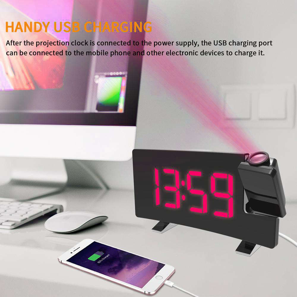 Digital Projector LED Display USB FM Radio Alarm Clock-Red Light