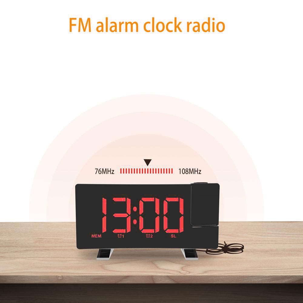 Digital Projector LED Display USB FM Radio Alarm Clock-Red Light