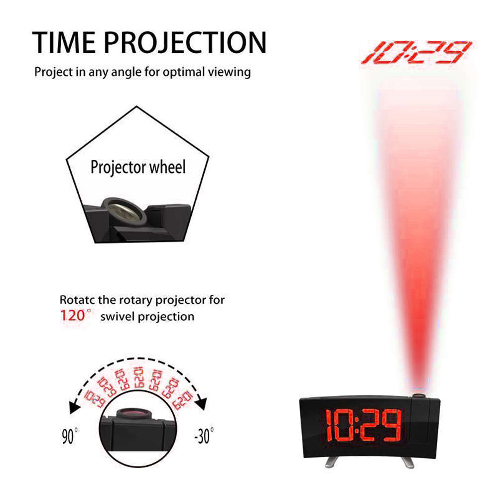 Digital Projector LED Display USB FM Radio Alarm Clock-Red Light