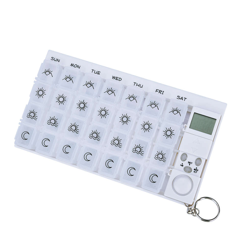 28 Grids 7 Days Pill Box Medicine Pill Case LED Timer Reminder-White
