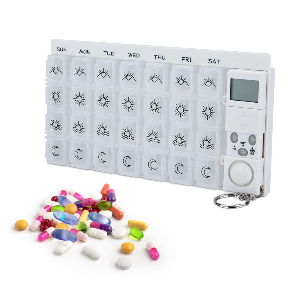 28 Grids 7 Days Pill Box Medicine Pill Case LED Timer Reminder-White