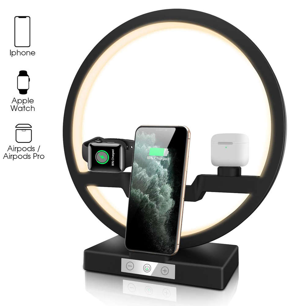 4 in 1 Fast Wireless Charging Dock Station with LED Desk Lamp