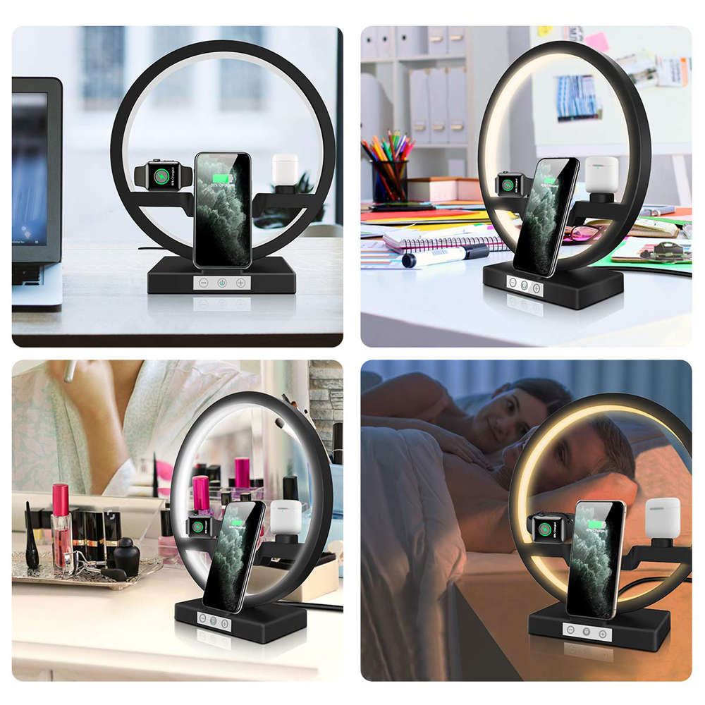 4 in 1 Fast Wireless Charging Dock Station with LED Desk Lamp