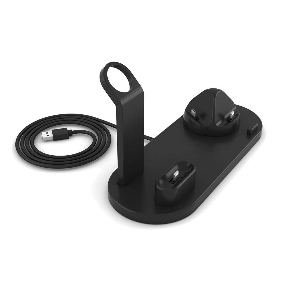 3 in 1 Multifunctional Rotatable Charging Dock Station - Type C, Apple Port and MicroUSB -  Black