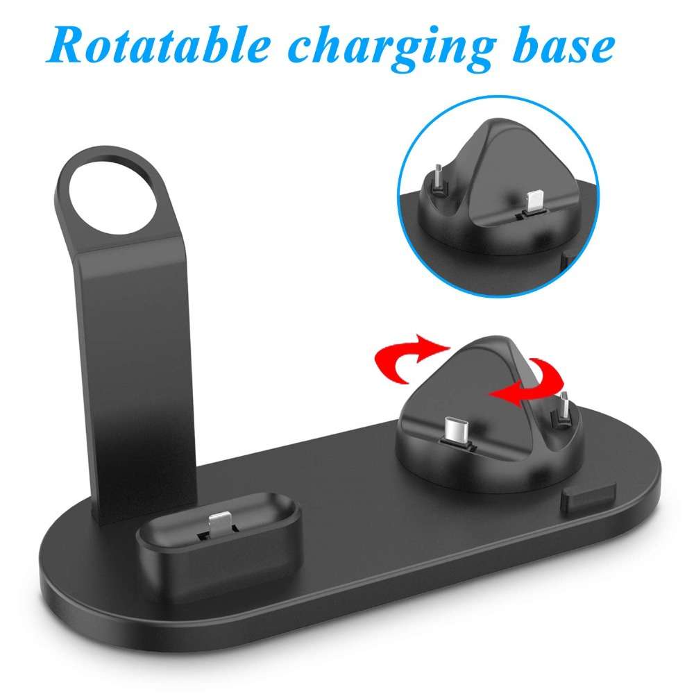 3 in 1 Multifunctional Rotatable Charging Dock Station - Type C, Apple Port and MicroUSB -  Black