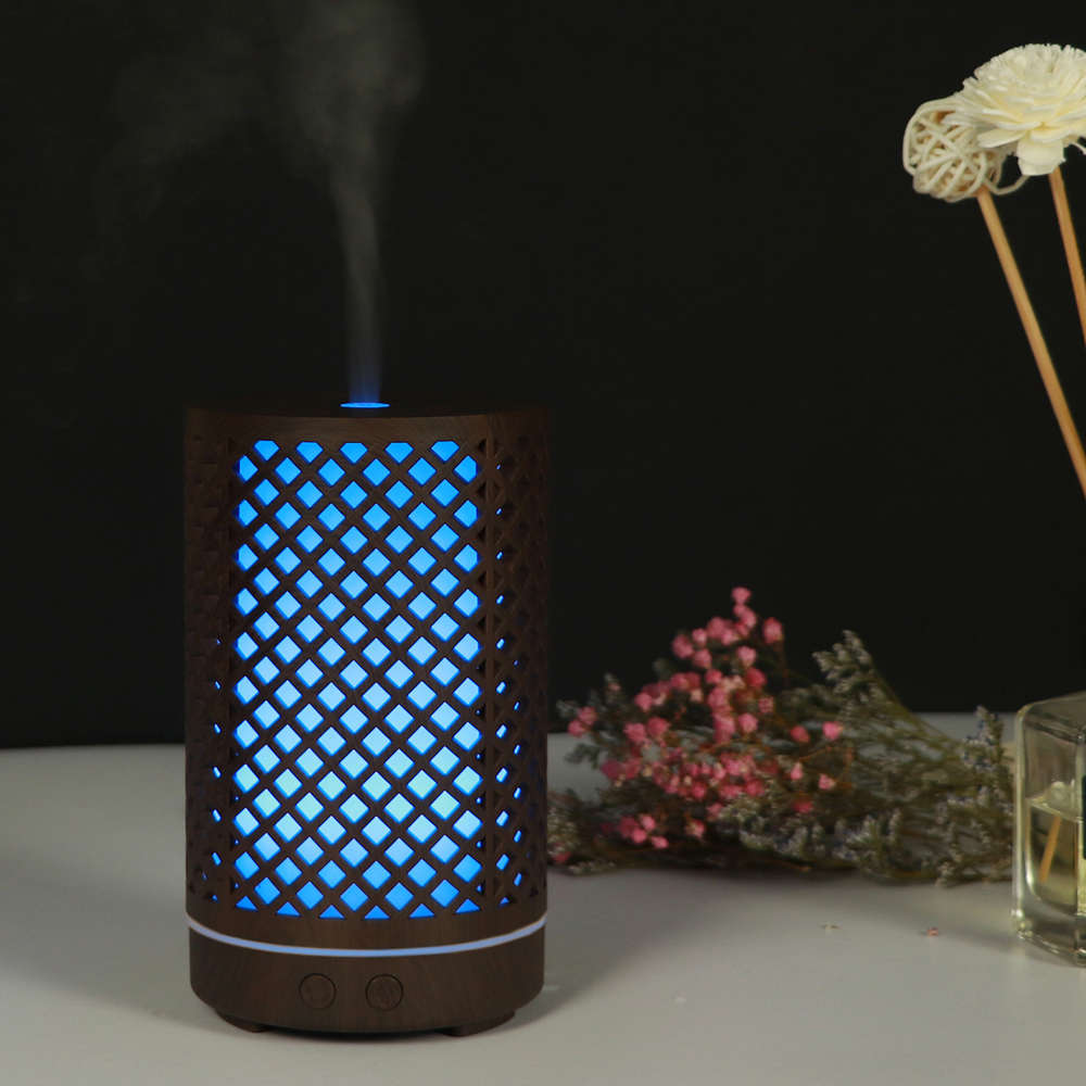 200ml Wood Grain Ultrasonic Humidifier Aroma Diffuser-Dark Wood