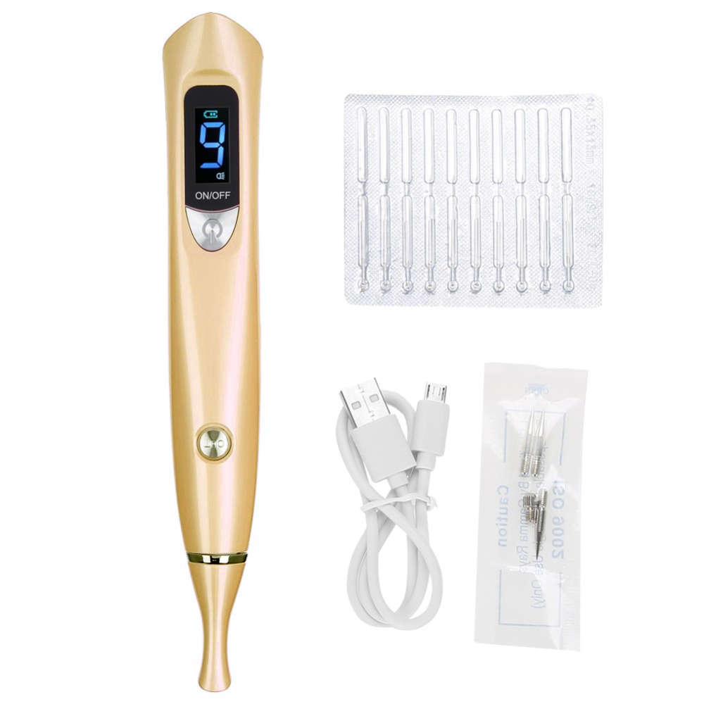 9 Grades USB Portable Freckle Spot Mole Removal Pen with LED Light-Golden