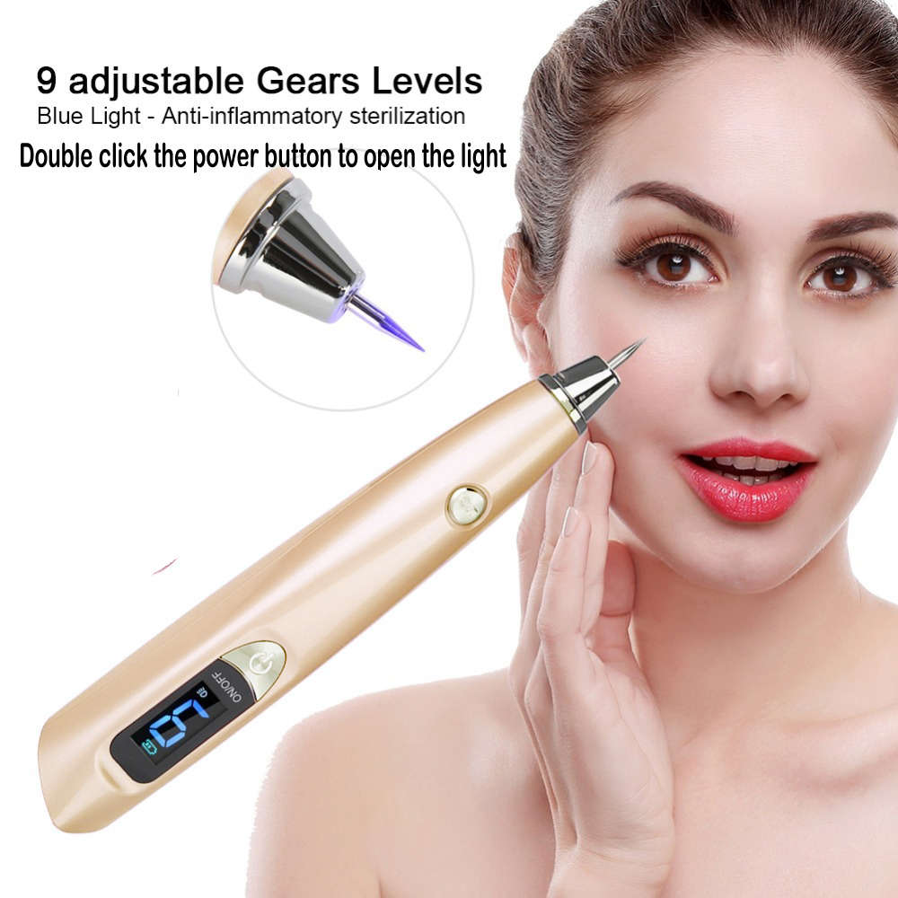 9 Grades USB Portable Freckle Spot Mole Removal Pen with LED Light-Golden