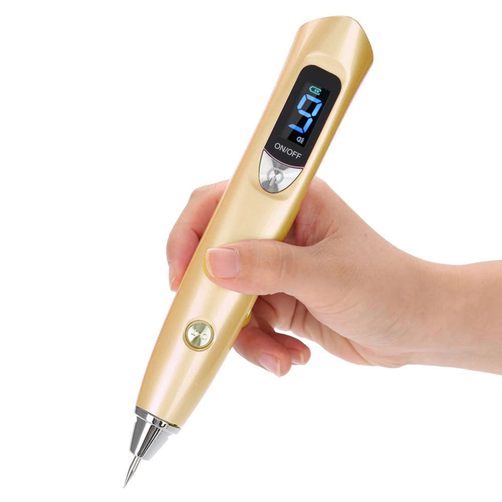9 Grades USB Portable Freckle Spot Mole Removal Pen with LED Light-Golden