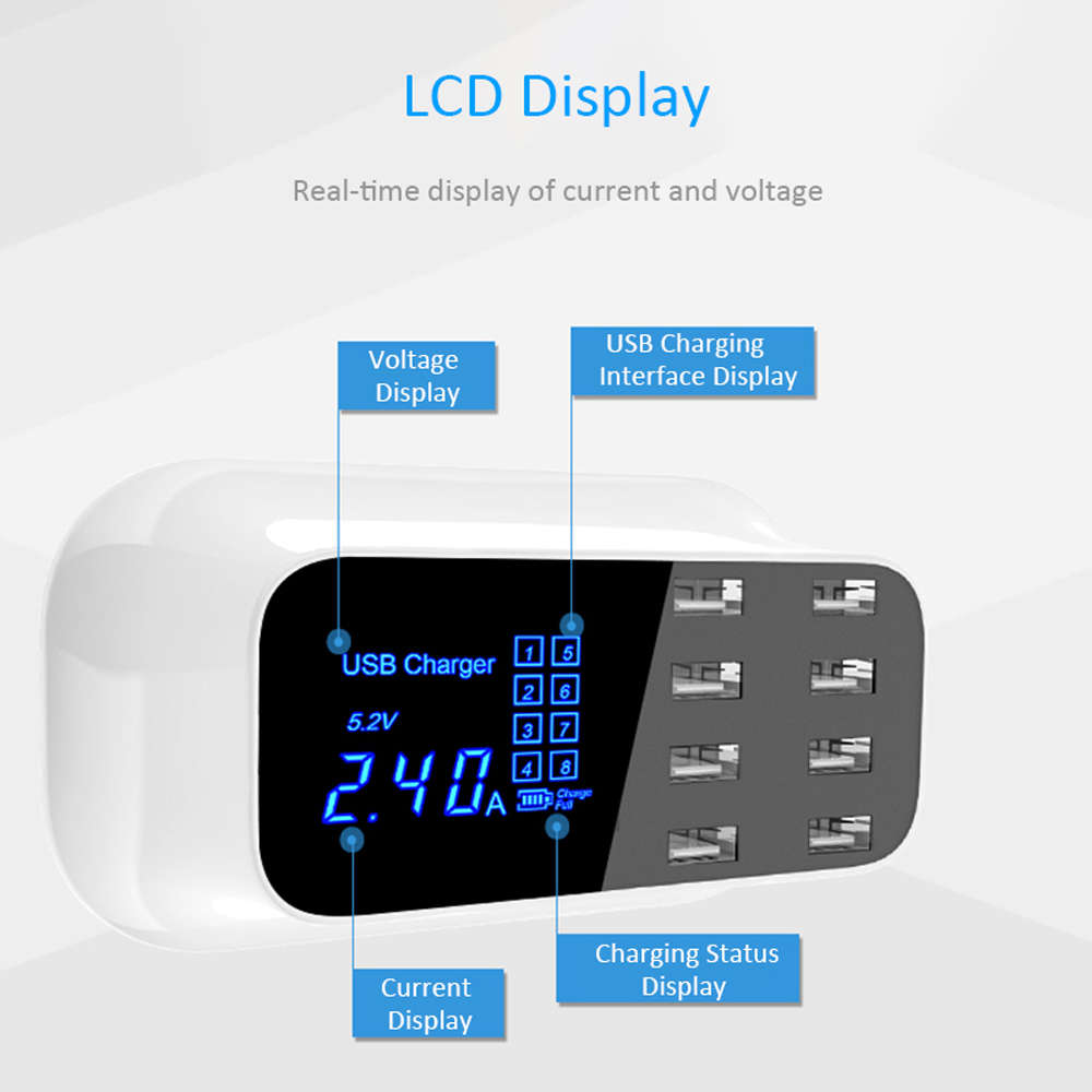 40W LED Display 8 Port USB Charger Station HUB For iPhone Samsung