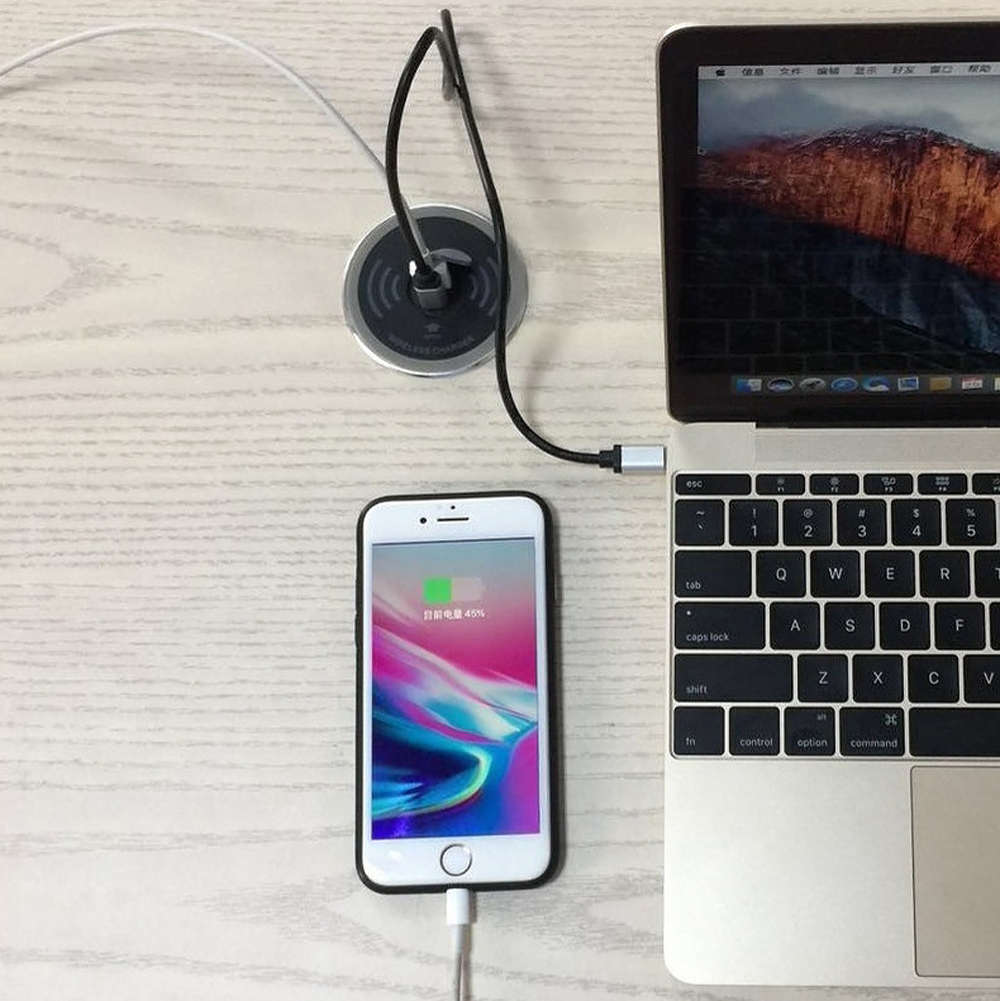 Desktop Embedded 10W Qi Fast Wireless Charger with USB Port